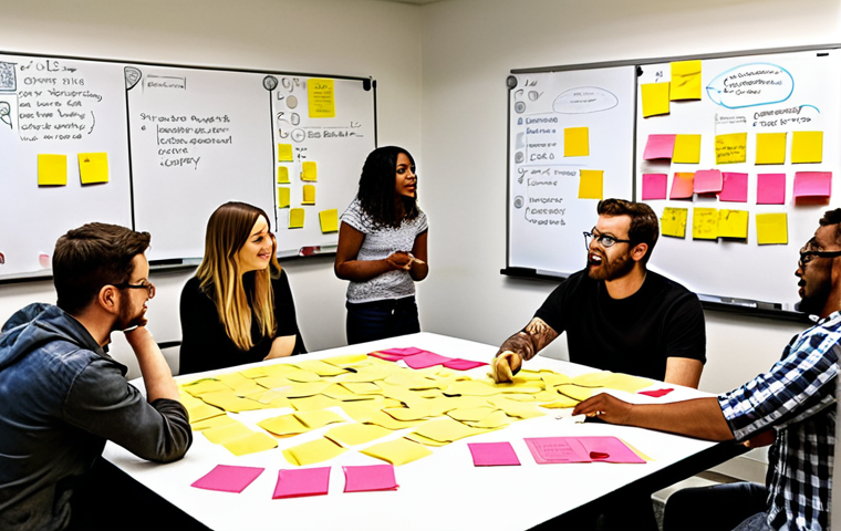 **

A diverse Service Design team collaboratively brainstorming around a large table covered with sticky notes, sketches, and prototypes. The scene is bright and energetic, showing team members actively engaged in discussion and writing on a whiteboard. The overall feel is innovative and user-centered, reflecting the importance of empathy and user research in service design. Focus on the "Researcher" and "Designer" roles.

**