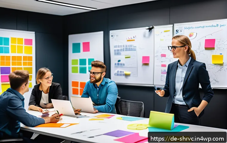 서비스 디자인 사고와 데이터 기반 의사결정 - A modern German office setting showing a diverse team of professionals engaged in a collaborative de...