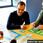 Home 23 서비스 디자인 사고의 서비스 발굴 방법 - Photorealistic service design discovery workshop in a bright Berlin community innovation hub, divers...